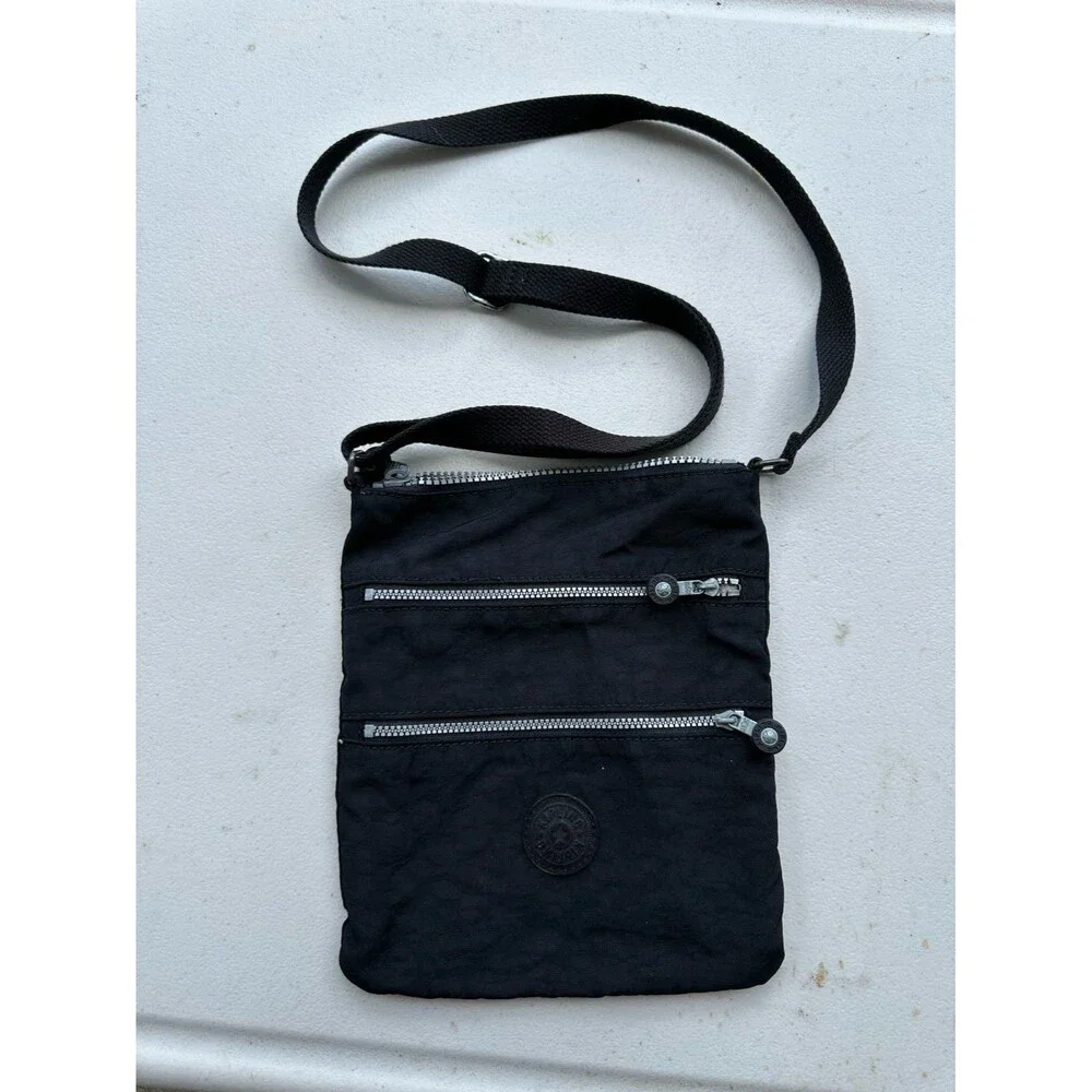 Kipling Keiko Black Crinkled Nylon Adjustable Travel Slim Crossbody Bag